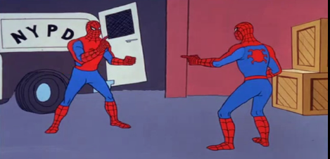 Spider-Man Pointing at Spider-Man meme template